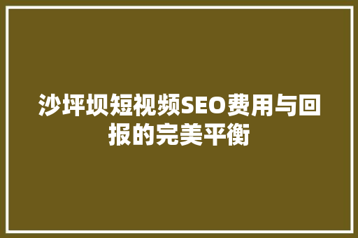 沙坪坝短视频SEO费用与回报的完美平衡