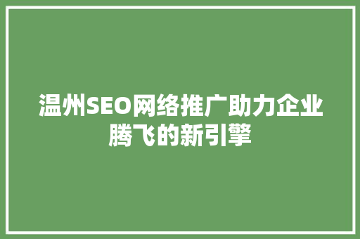 温州SEO网络推广助力企业腾飞的新引擎