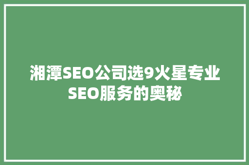 湘潭SEO公司选9火星专业SEO服务的奥秘