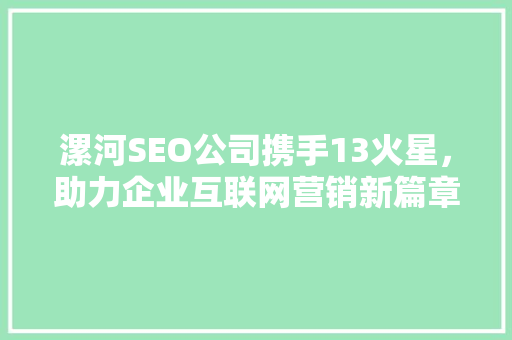 漯河SEO公司携手13火星，助力企业互联网营销新篇章
