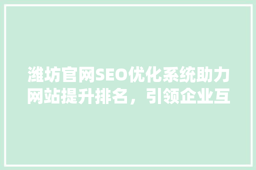 潍坊官网SEO优化系统助力网站提升排名，引领企业互联网发展新篇章  第1张