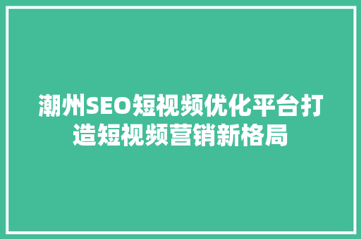 潮州SEO短视频优化平台打造短视频营销新格局