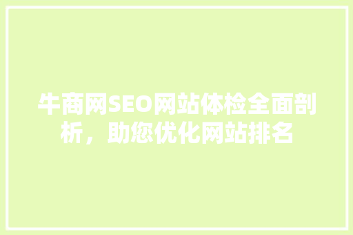 牛商网SEO网站体检全面剖析，助您优化网站排名