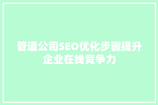 管道公司SEO优化步骤提升企业在线竞争力