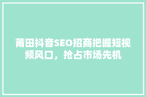 莆田抖音SEO招商把握短视频风口，抢占市场先机