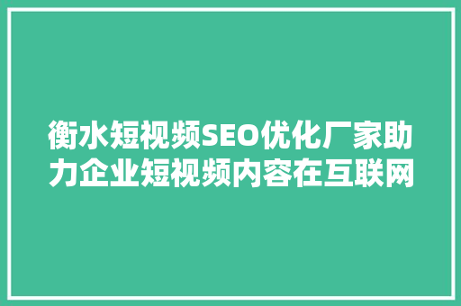 衡水短视频SEO优化厂家助力企业短视频内容在互联网浪潮中脱颖而出