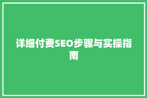 详细付费SEO步骤与实操指南