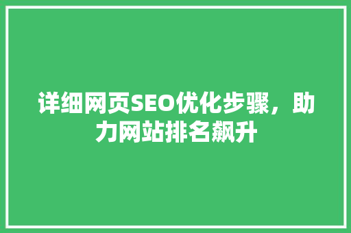 详细网页SEO优化步骤，助力网站排名飙升