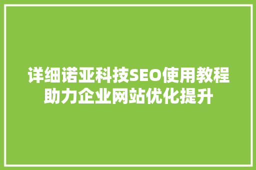 详细诺亚科技SEO使用教程助力企业网站优化提升  第1张