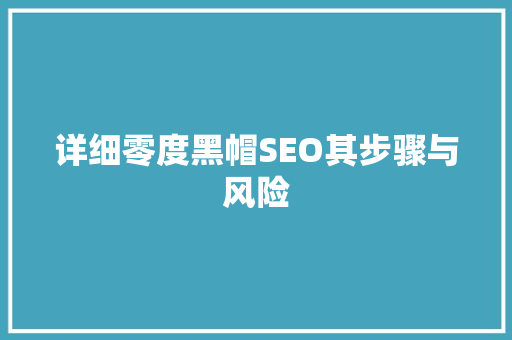 详细零度黑帽SEO其步骤与风险