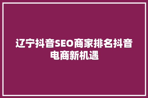 辽宁抖音SEO商家排名抖音电商新机遇