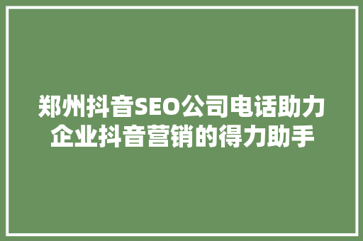 郑州抖音SEO公司电话助力企业抖音营销的得力助手  第1张