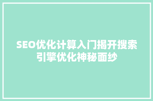 SEO优化计算入门揭开搜索引擎优化神秘面纱