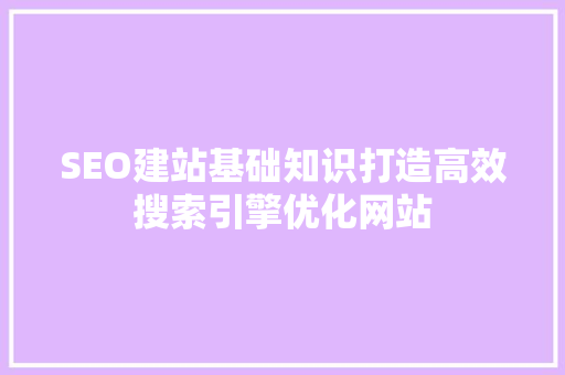 SEO建站基础知识打造高效搜索引擎优化网站