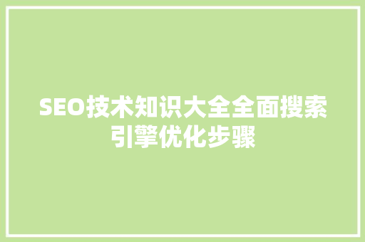 SEO技术知识大全全面搜索引擎优化步骤