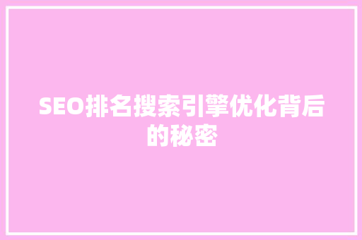 SEO排名搜索引擎优化背后的秘密