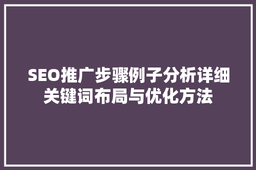 SEO推广步骤例子分析详细关键词布局与优化方法