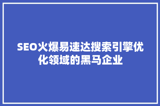 SEO火爆易速达搜索引擎优化领域的黑马企业