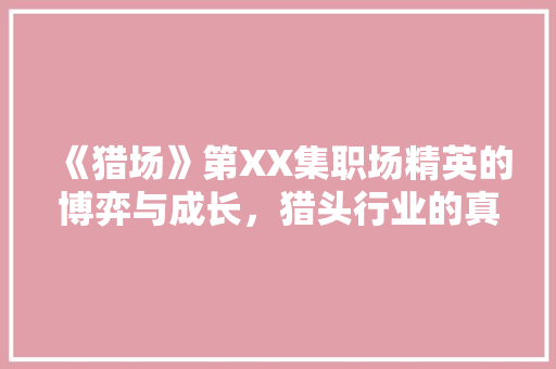 《猎场》第XX集职场精英的博弈与成长，猎头行业的真实面貌  第1张