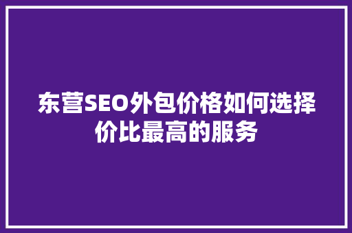 东营SEO外包价格如何选择价比最高的服务
