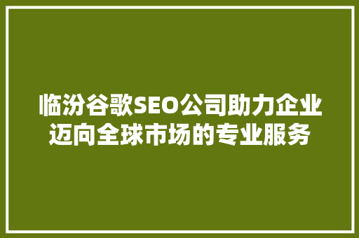 临汾谷歌SEO公司助力企业迈向全球市场的专业服务