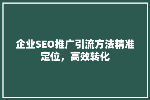 企业SEO推广引流方法精准定位，高效转化