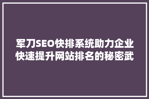 军刀SEO快排系统助力企业快速提升网站排名的秘密武器
