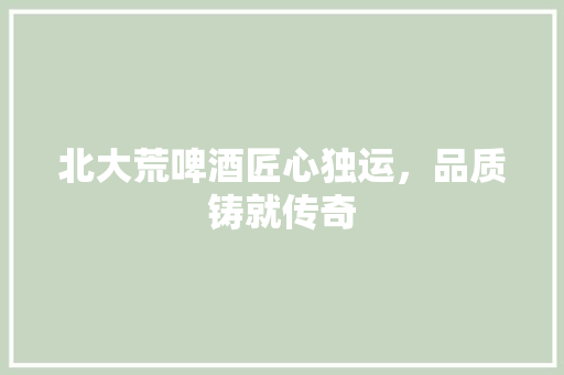 北大荒啤酒匠心独运，品质铸就传奇