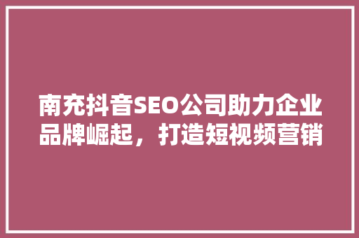 南充抖音SEO公司助力企业品牌崛起，打造短视频营销新格局