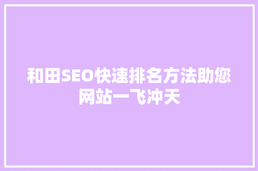 和田SEO快速排名方法助您网站一飞冲天