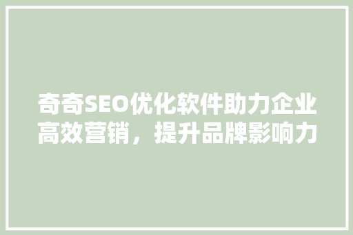 奇奇SEO优化软件助力企业高效营销，提升品牌影响力