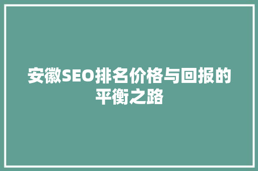 安徽SEO排名价格与回报的平衡之路