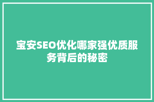 宝安SEO优化哪家强优质服务背后的秘密