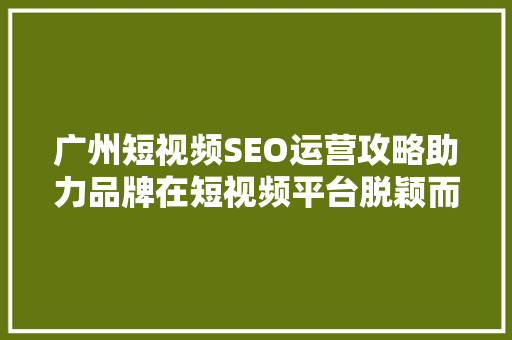 广州短视频SEO运营攻略助力品牌在短视频平台脱颖而出