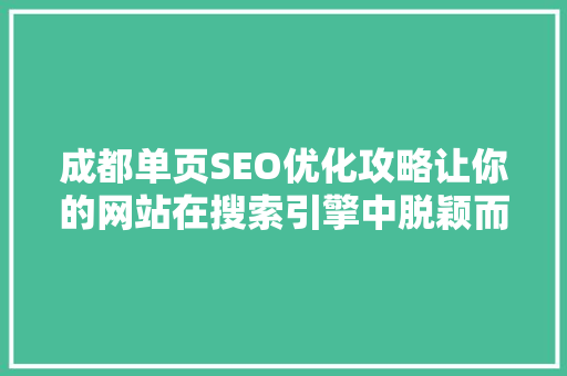 成都单页SEO优化攻略让你的网站在搜索引擎中脱颖而出