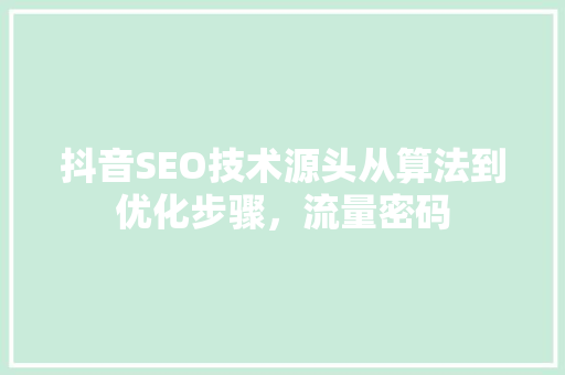抖音SEO技术源头从算法到优化步骤，流量密码