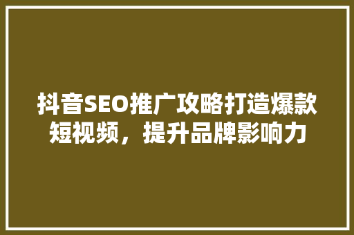 抖音SEO推广攻略打造爆款短视频，提升品牌影响力