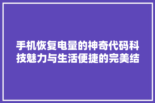 手机恢复电量的神奇代码科技魅力与生活便捷的完美结合
