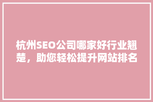 杭州SEO公司哪家好行业翘楚，助您轻松提升网站排名