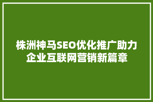 株洲神马SEO优化推广助力企业互联网营销新篇章