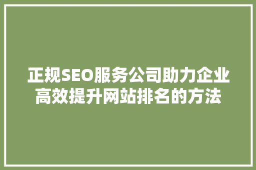 正规SEO服务公司助力企业高效提升网站排名的方法