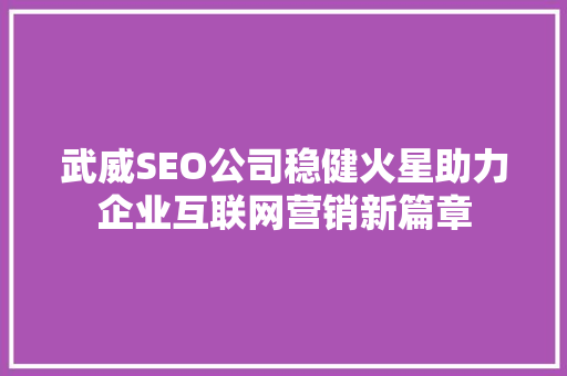 武威SEO公司稳健火星助力企业互联网营销新篇章