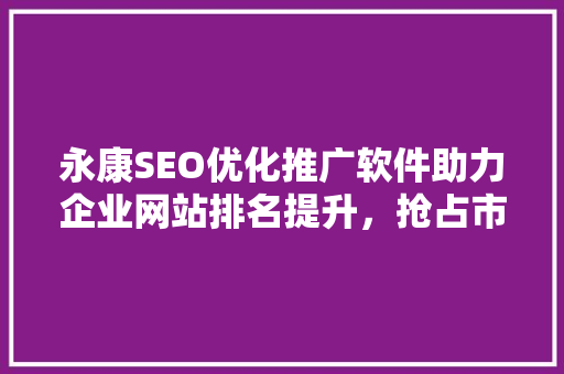 永康SEO优化推广软件助力企业网站排名提升，抢占市场先机