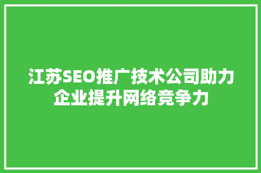 江苏SEO推广技术公司助力企业提升网络竞争力
