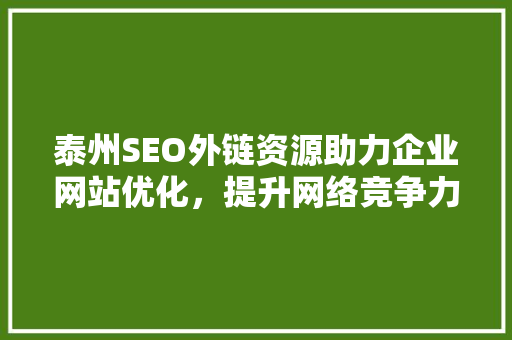 泰州SEO外链资源助力企业网站优化，提升网络竞争力