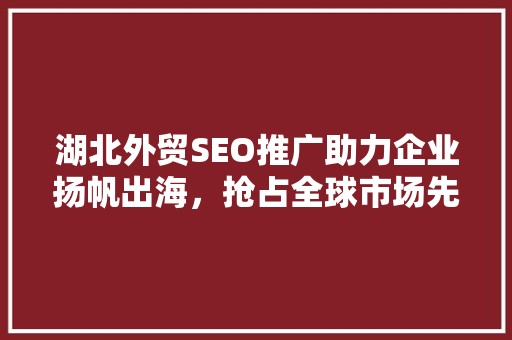 湖北外贸SEO推广助力企业扬帆出海，抢占全球市场先机