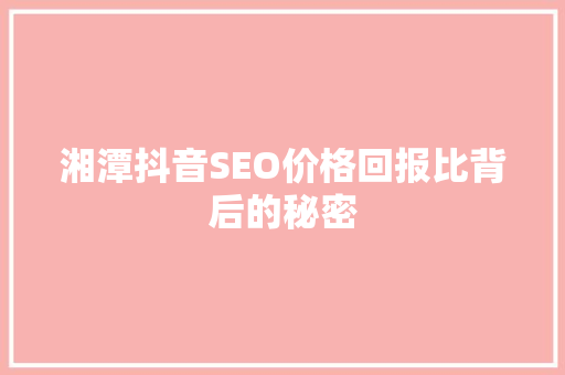 湘潭抖音SEO价格回报比背后的秘密