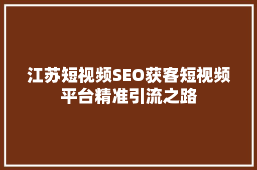 江苏短视频SEO获客短视频平台精准引流之路