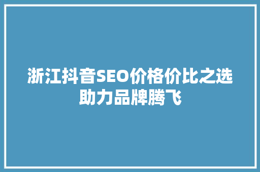 浙江抖音SEO价格价比之选助力品牌腾飞