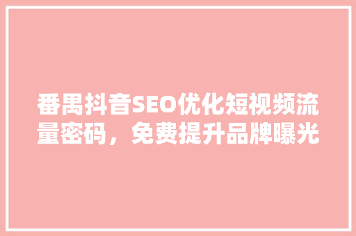 番禺抖音SEO优化短视频流量密码，免费提升品牌曝光度